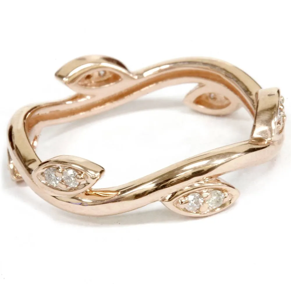 1/8CT Diamond Vine Leaf Ring 14K Rose Gold