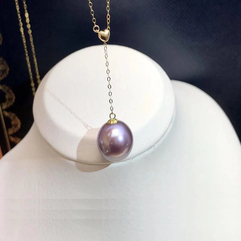 18K Gold Necklace/Earrings 10-11mm Edison Freshwater Rould Pearls Deep Purple Pearls Fine Jewelry Set