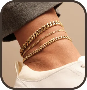 18K Gold PVD Coating Cuban Chain Anklet for Women, 3mm Cuban Chain, 6mm Cuban Chain, 8mm Cuban Chain Anklet, Linked Chain Anklet, Curb Chain Anklet Bracelet