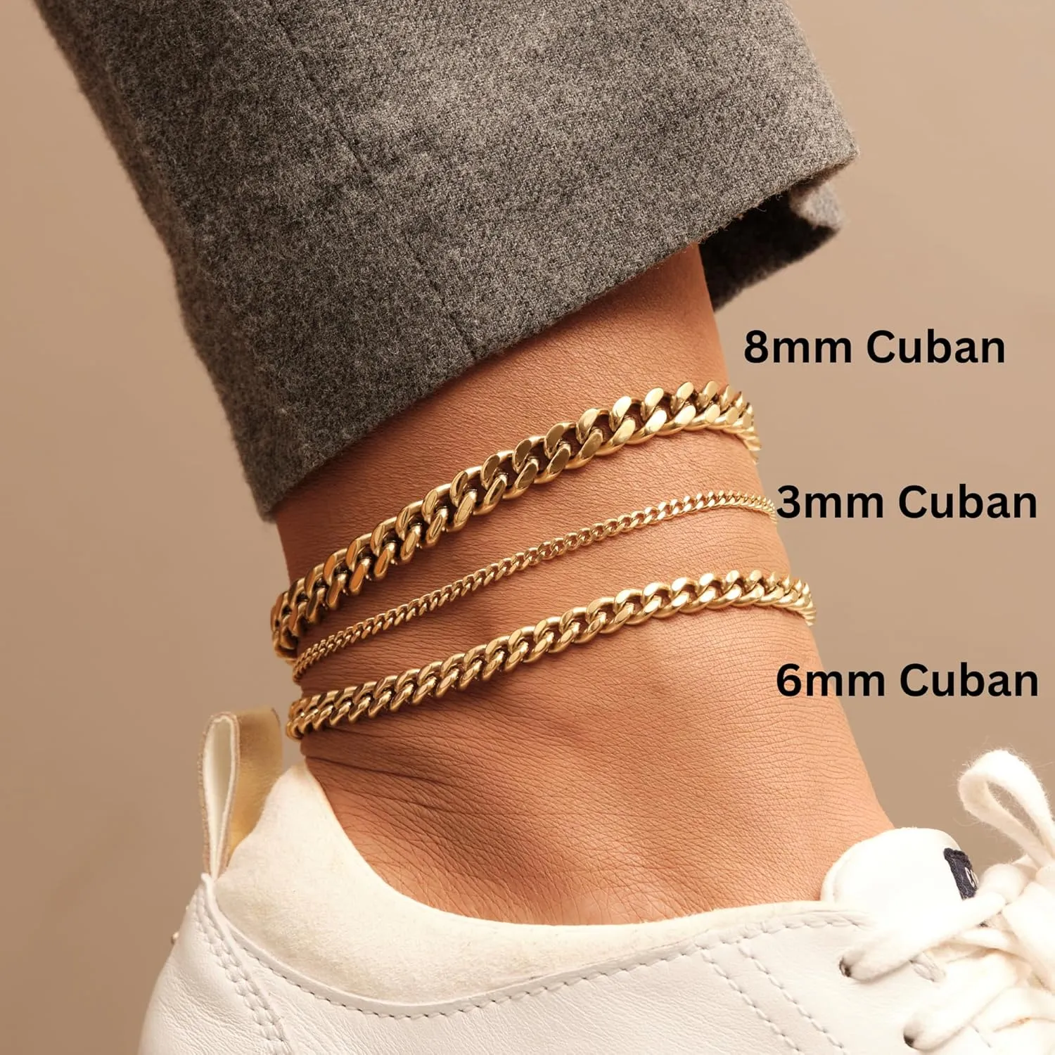 18K Gold PVD Coating Cuban Chain Anklet for Women, 3mm Cuban Chain, 6mm Cuban Chain, 8mm Cuban Chain Anklet, Linked Chain Anklet, Curb Chain Anklet Bracelet