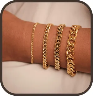 18K Gold PVD Coating Cuban Chain Bracelet for Women, 3mm Cuban Chain, 6mm Cuban Chain, 8mm Cuban Chain Bracelet, Linked Chain Bracelet, Curb Chain Bracelet