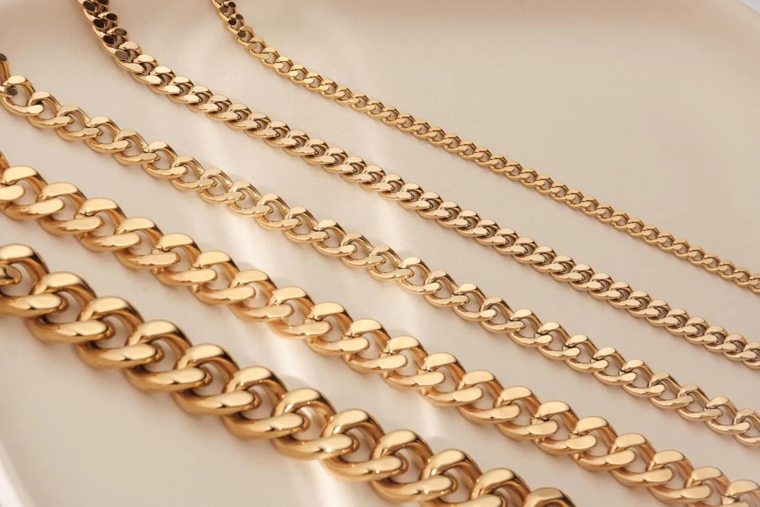 18K Gold PVD Coating Cuban Chain Bracelet for Women, 3mm Cuban Chain, 6mm Cuban Chain, 8mm Cuban Chain Bracelet, Linked Chain Bracelet, Curb Chain Bracelet