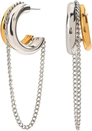 18K Gold Stainless Steel Gold Silver Tassel Line Dangle Earrings Minimalist Two Tone Modern Jewelry