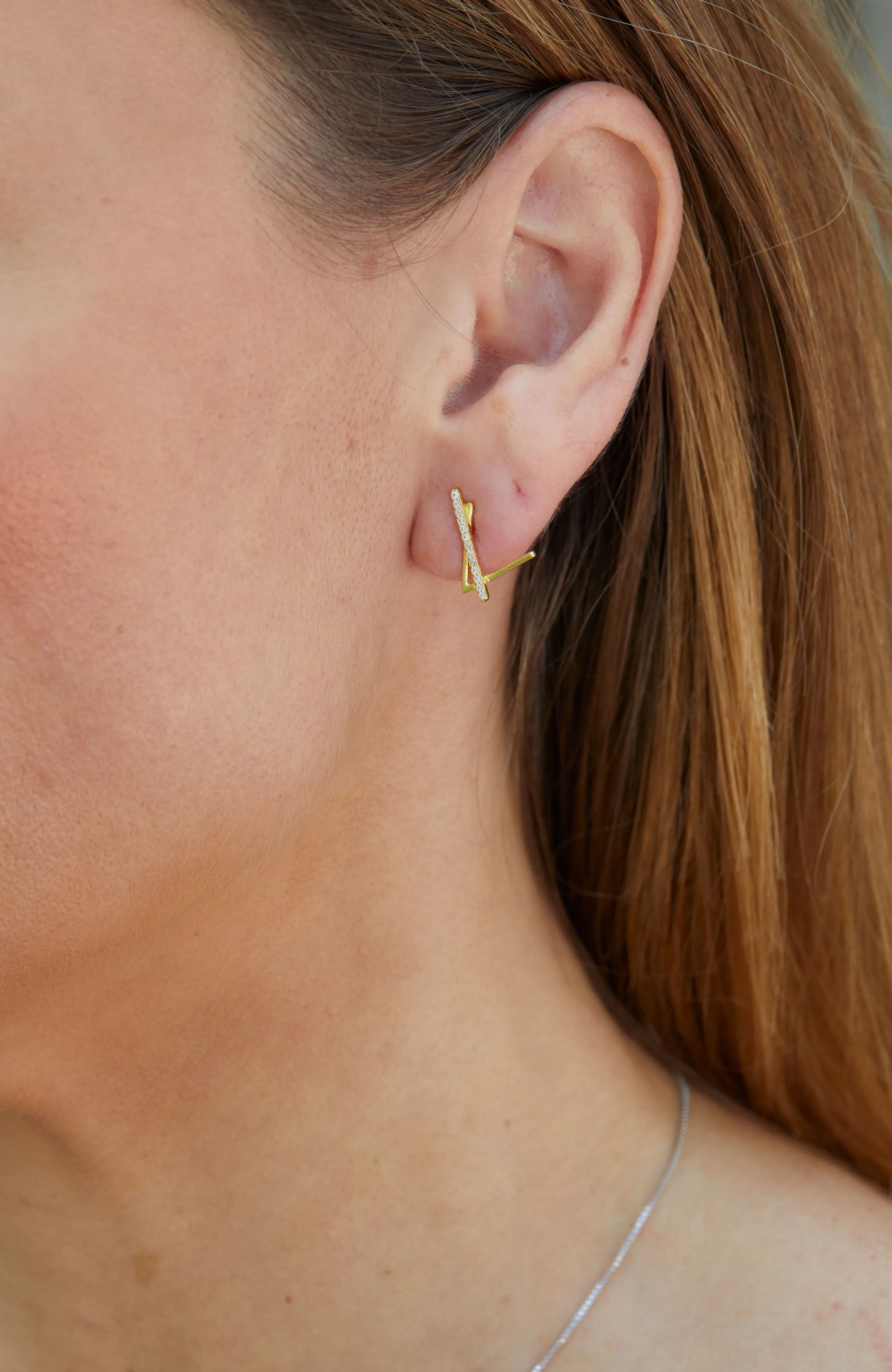 18K Over Sterling Linear Stud Earrings