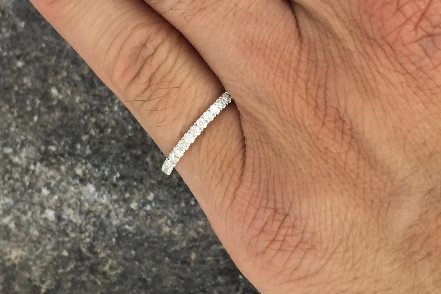 18k White Gold Dainty Thin Diamond Engagement Band Brilliant Cut