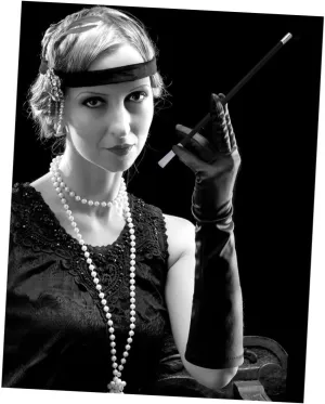 1920s Dress Accessory Set Satin Gloves Pearl Necklace Holder Women's Costume Jewelry