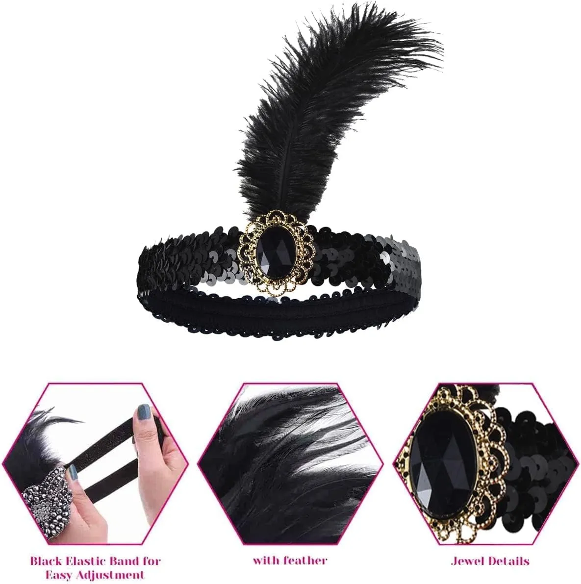 1920s Flapper Accessories Costume Accessories Set, Headband Bracelet Pearl Necklace Gloves Plastic Holder Earrings
