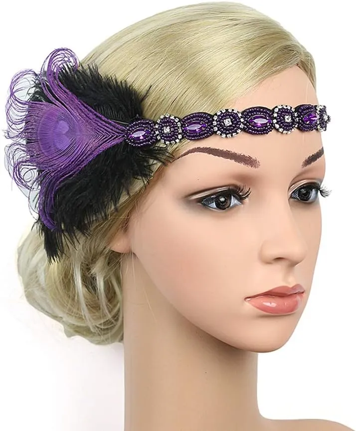 1920s Flapper Great Gatsby Costume Accessories Set, 20s Feather Headpiece Cigarette Holder Necklace Gloves