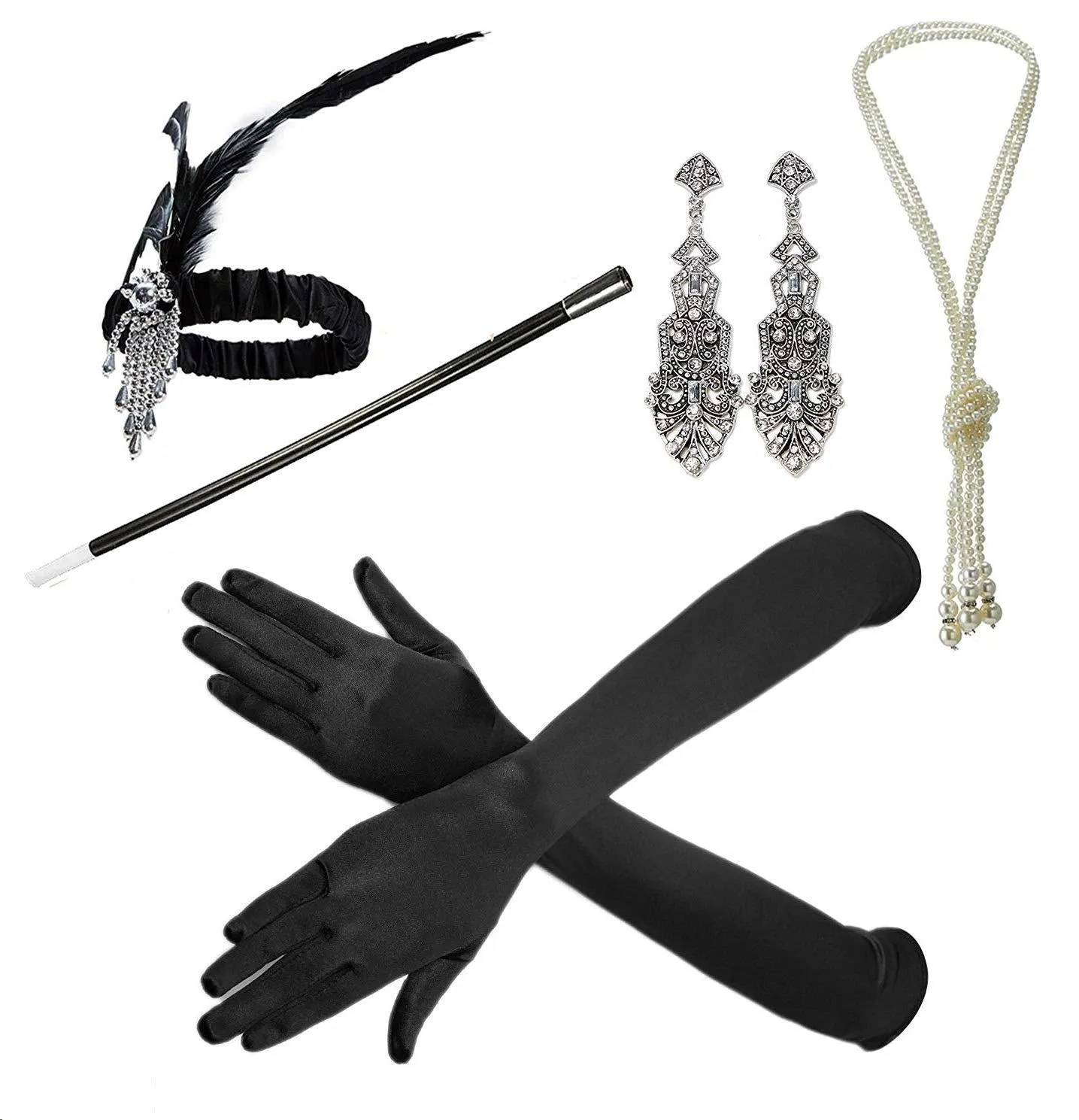 1920s Great Gatsby Accessories Set for Women,Costume Flapper Headpiece Headband Medium M01
