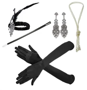 1920s Great Gatsby Accessories Set for Women,Costume Flapper Headpiece Headband Medium M01