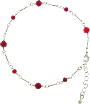 1928 Jewelry Red Beaded Chain Anklet 9 Inch Adjustable