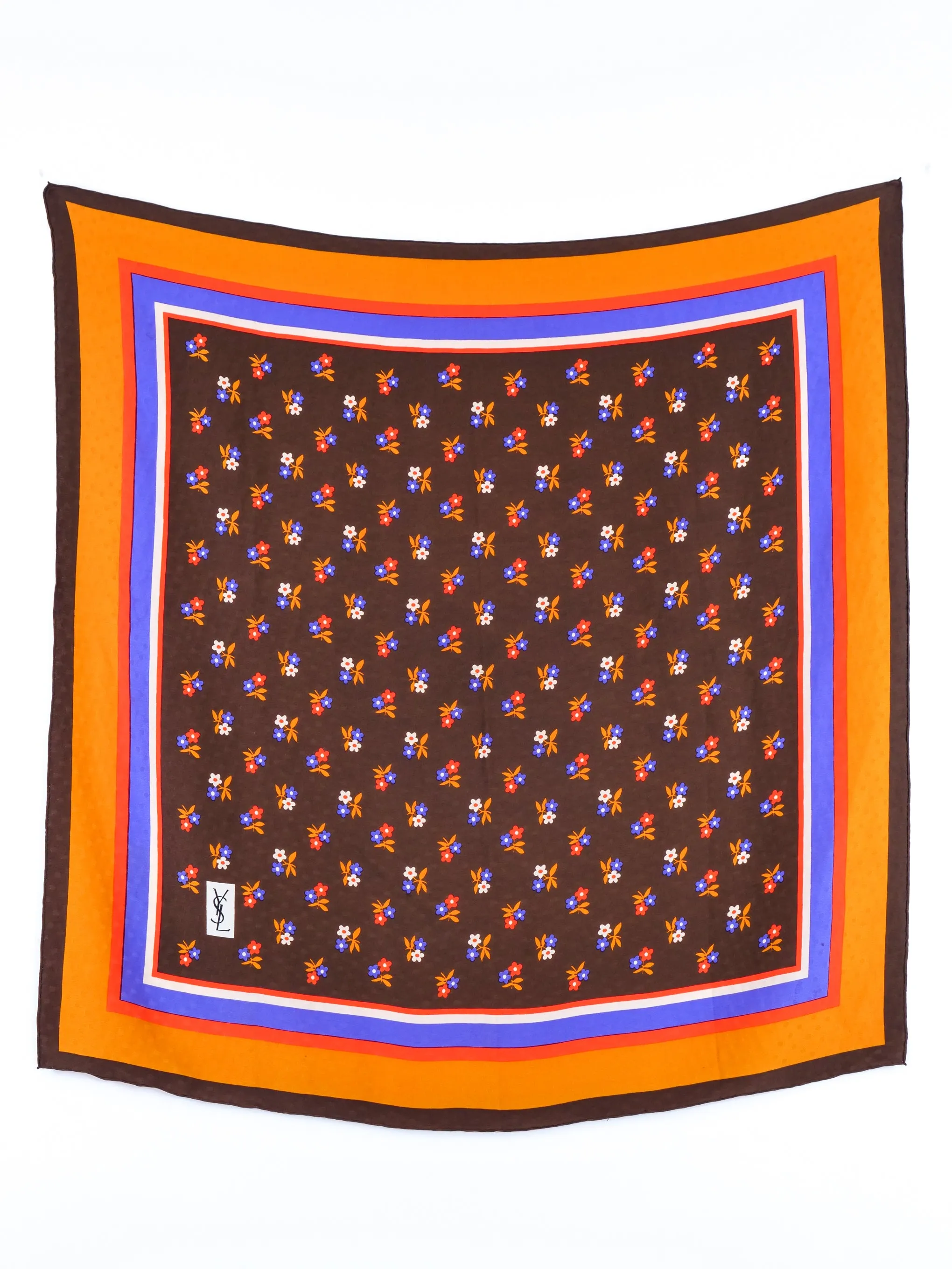 1970s Yves Saint Laurent Floral Silk Scarf