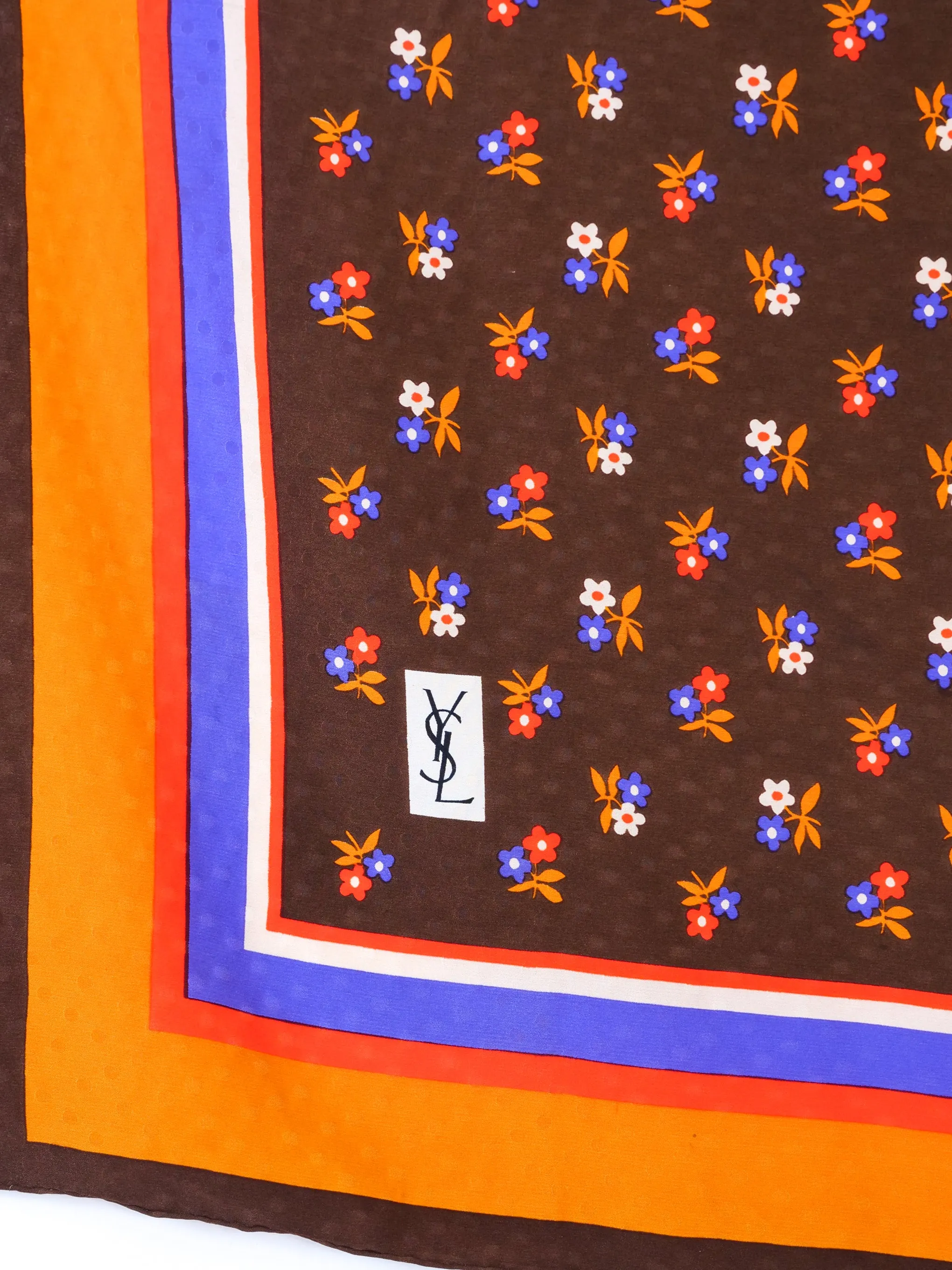 1970s Yves Saint Laurent Floral Silk Scarf