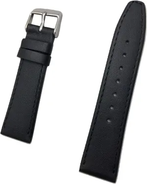 19mm Short Size, Black Genuine Leather Watchband | Flat, Smooth Replacement Watchstrap that brings New Life to Any Watch (Mens Short Length)