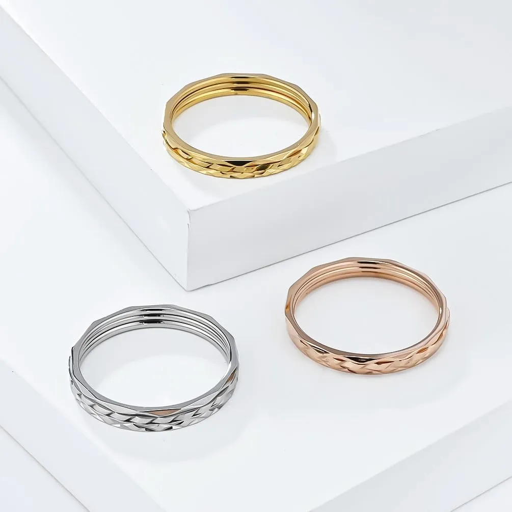 1mm Single Ring 3-Piece Set – Stacked Titanium Steel Rings for Women – Minimalist & Elegant Combination