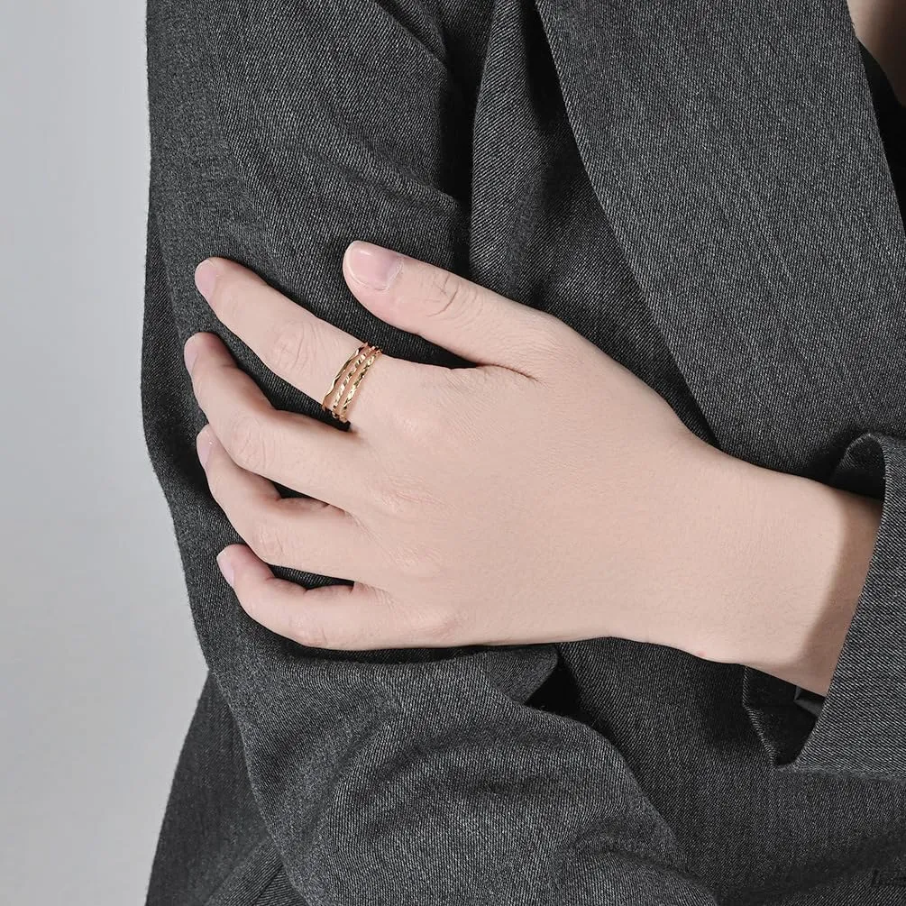 1mm Single Ring 3-Piece Set – Stacked Titanium Steel Rings for Women – Minimalist & Elegant Combination