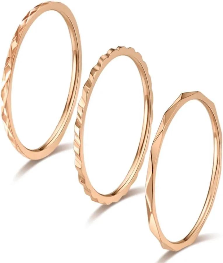 1mm Single Ring 3-Piece Set – Stacked Titanium Steel Rings for Women – Minimalist & Elegant Combination