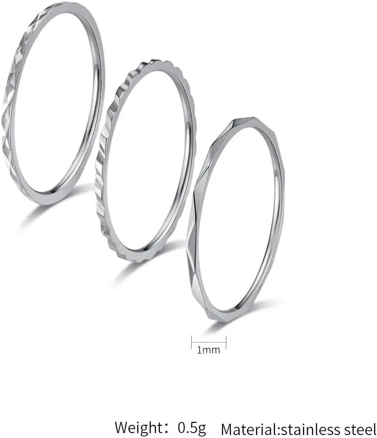 1mm Single Ring 3-Piece Set – Stacked Titanium Steel Rings for Women – Minimalist & Elegant Combination