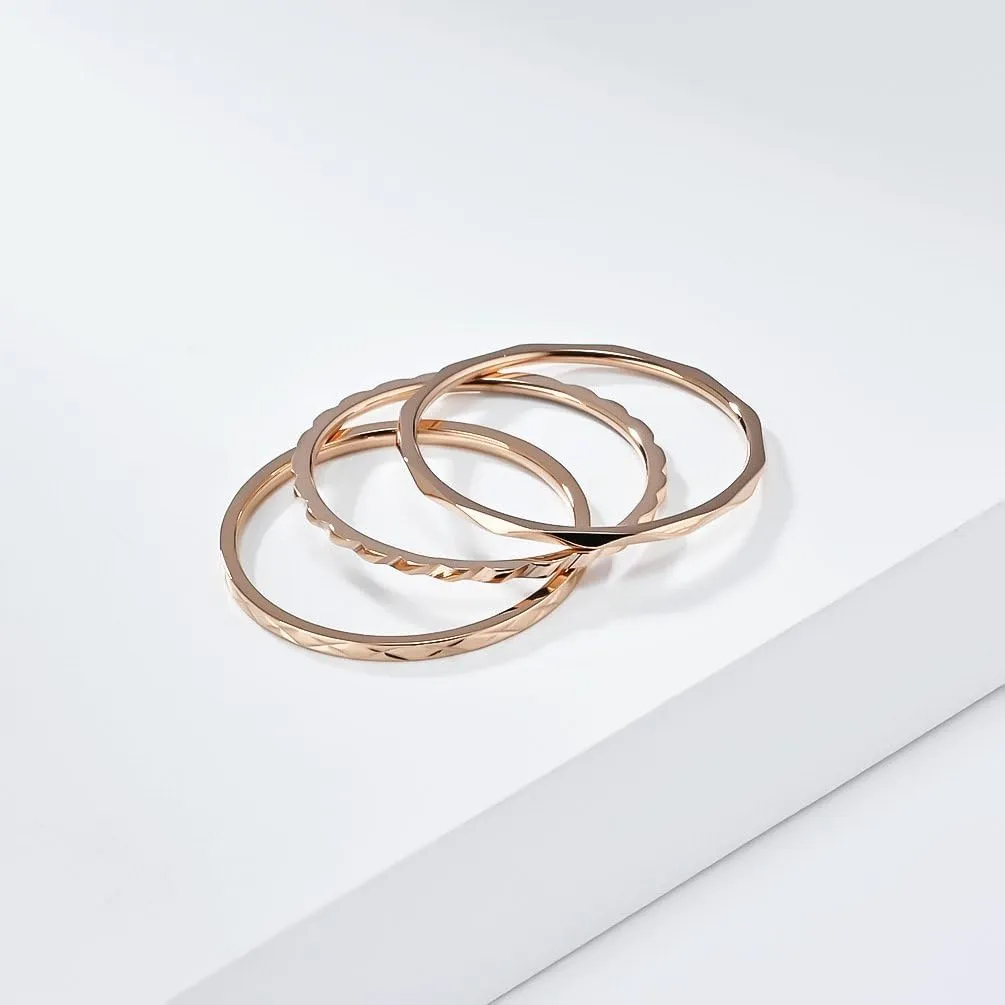 1mm Single Ring 3-Piece Set – Stacked Titanium Steel Rings for Women – Minimalist & Elegant Combination