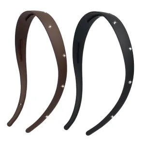 2 Pack Rhinstone Plastic Headbands for Women, Headbands Designed for Eyewear, Fashion Skinny Headbands with Teeth(Black,Brown)