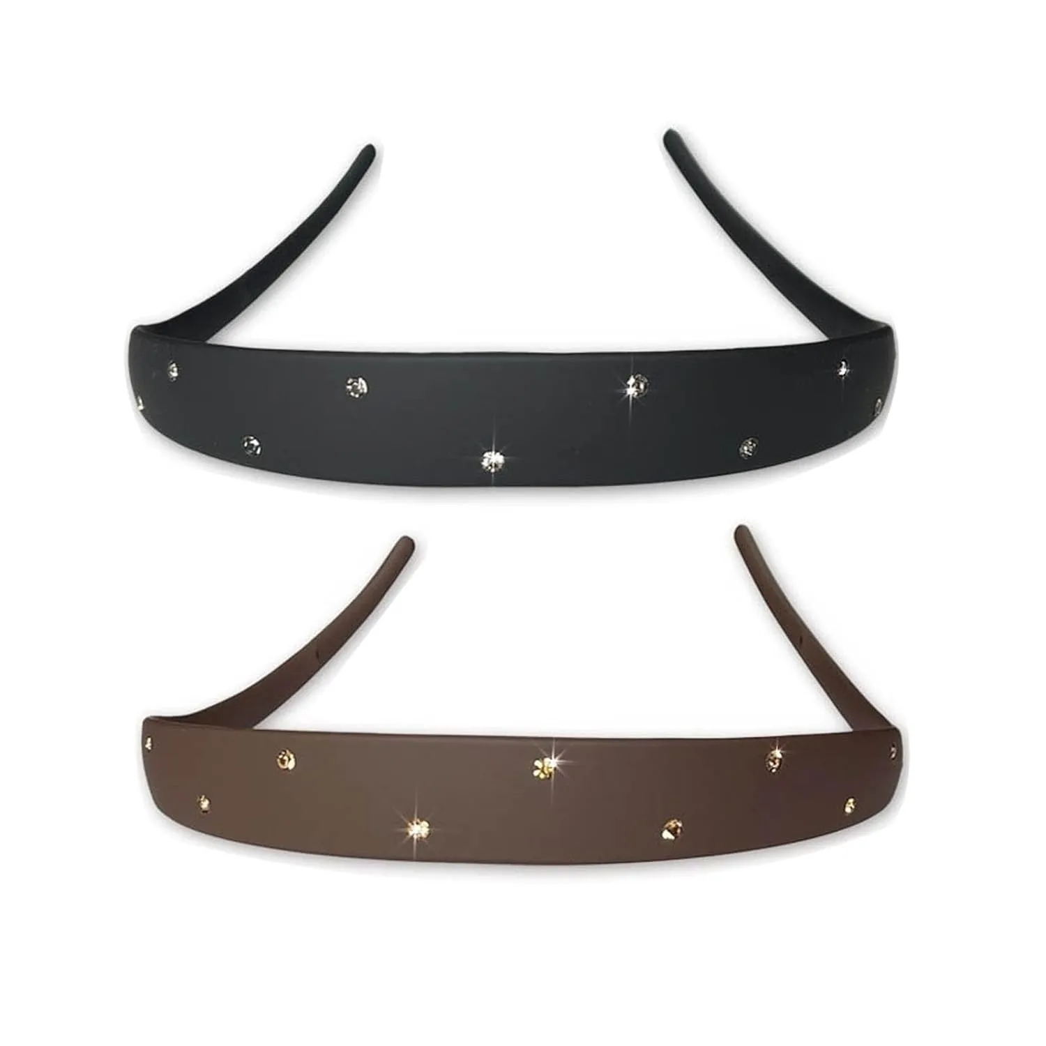 2 Pack Rhinstone Plastic Headbands for Women, Headbands Designed for Eyewear, Fashion Skinny Headbands with Teeth(Black,Brown)