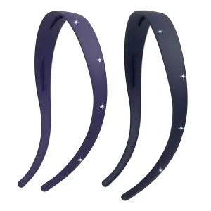2 Pack Rhinstone Plastic Plain Headbands for Women, Headband Designed for Eyewear, Fashion Skinny Headbands with Teeth(Purple,Dark Blue)