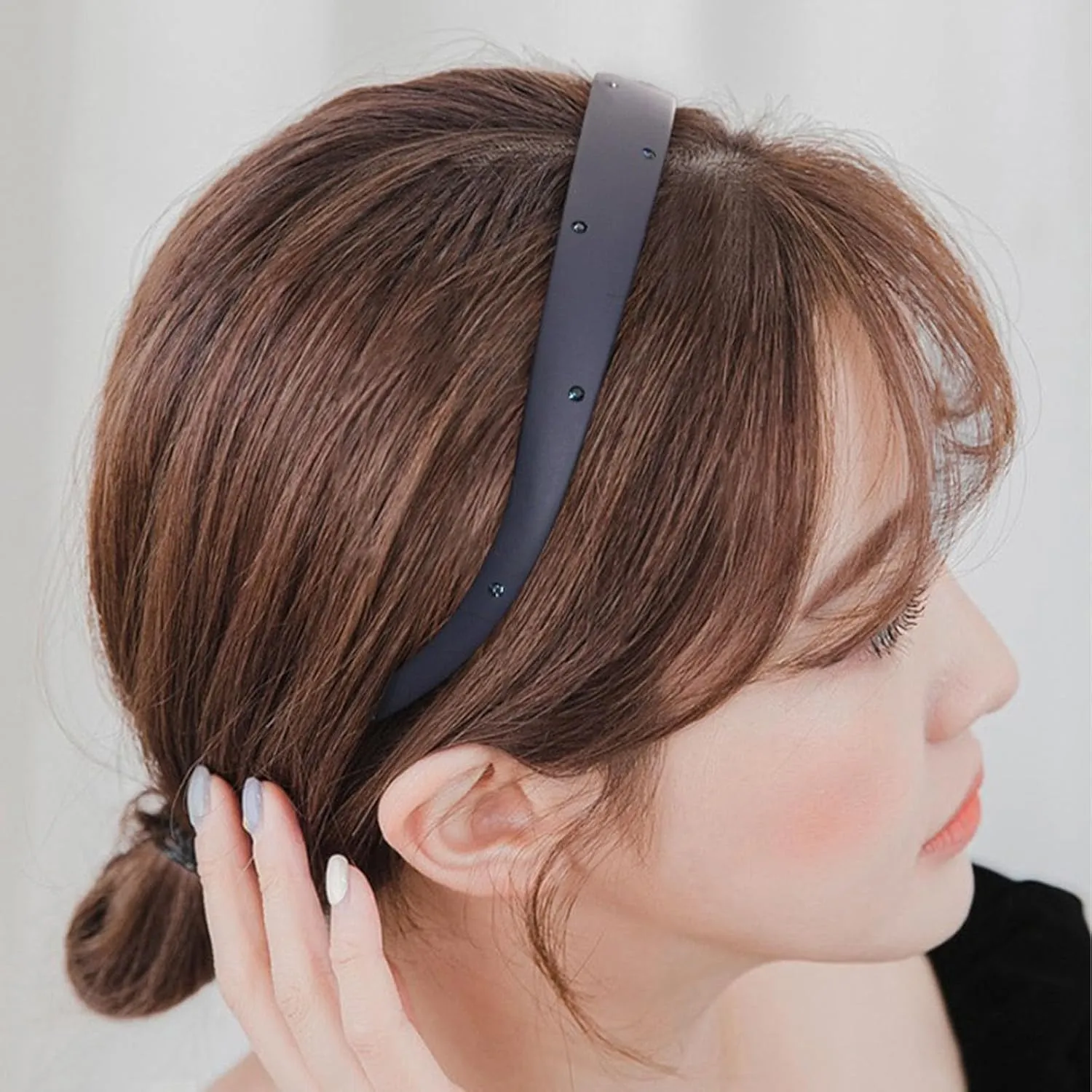 2 Pack Rhinstone Plastic Plain Headbands for Women, Headband Designed for Eyewear, Fashion Skinny Headbands with Teeth(Purple,Dark Blue)