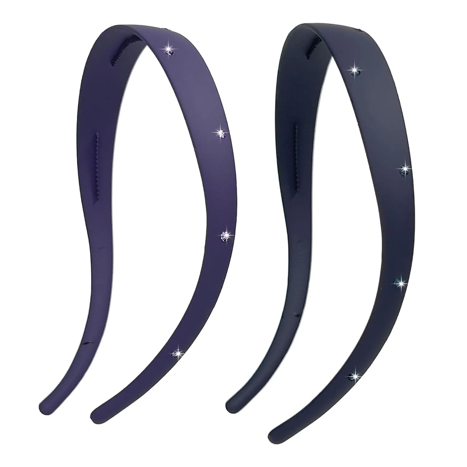 2 Pack Rhinstone Plastic Plain Headbands for Women, Headband Designed for Eyewear, Fashion Skinny Headbands with Teeth(Purple,Dark Blue)