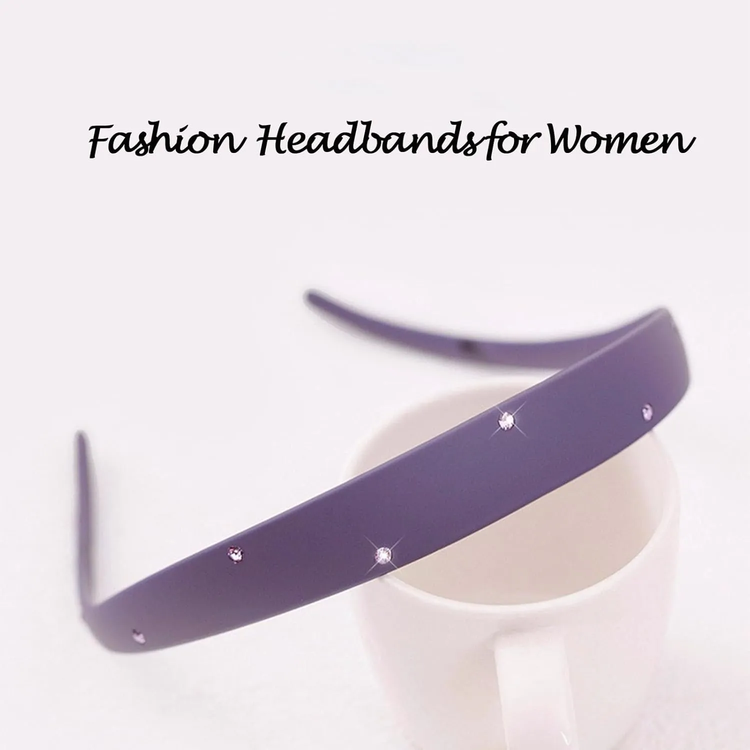 2 Pack Rhinstone Plastic Plain Headbands for Women, Headband Designed for Eyewear, Fashion Skinny Headbands with Teeth(Purple,Dark Blue)