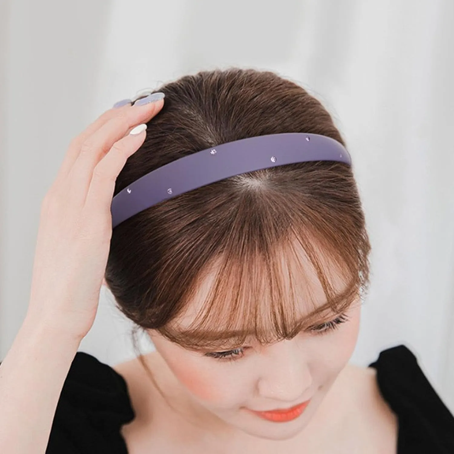 2 Pack Rhinstone Plastic Plain Headbands for Women, Headband Designed for Eyewear, Fashion Skinny Headbands with Teeth(Purple,Dark Blue)