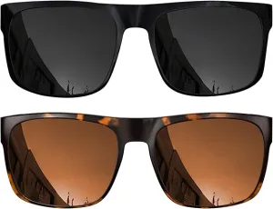 2 Pack XL Polarized Big Wide Frame Sports Driving Sunglasses (Black & Brown Polarized Lens,)