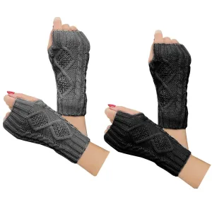2 Pairs Women Arm Gloves, Winter Warm Fingerless Gloves Wrist Arm Warmers Knit Mittens Half Finger Gloves for Ladies Girls A-black and Gray
