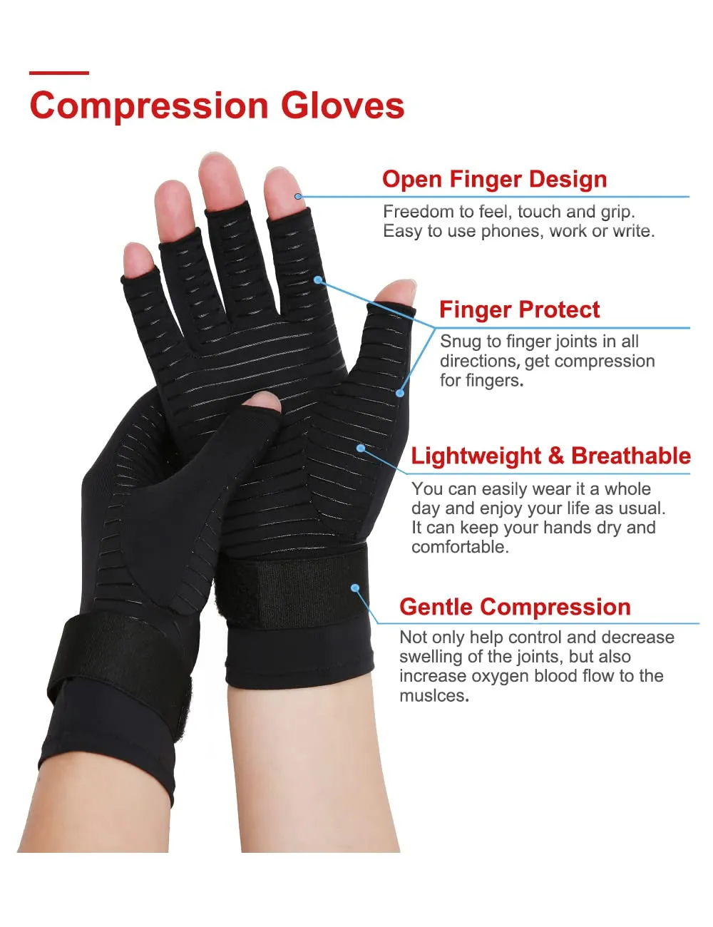 2 Pairs Wrist Support Arthritis Compression Gloves Raynauds Gloves Rheumatoid Osteoarthritis Carpal Tunnel -Relief Tendonitis Hand Pain (S-M) S-M