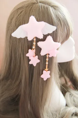 2 Pcs Kawaii Sweet Angle Star Tassels Cute Hair Clip