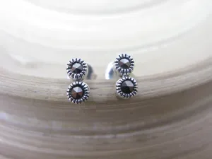2 Round Minimalist Marcasite 925 Sterling Silver Stud Earrings