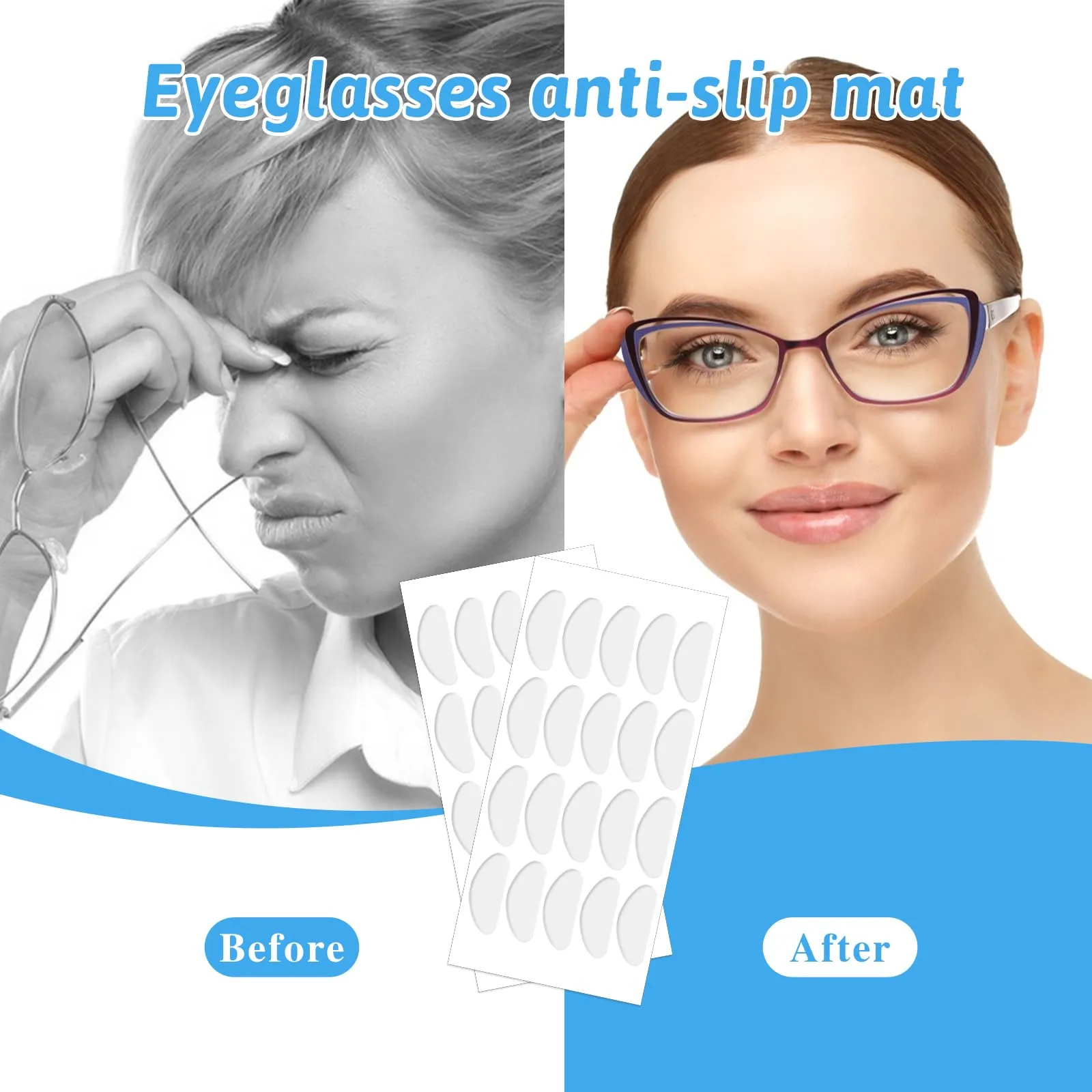 20 pairs of non-slip nose pads for glasses, silicone nose pads, non-slip glasses pads, self-adhesive nose pads for glasses, sunglasses, reading glasses (transparent, 1 mm)