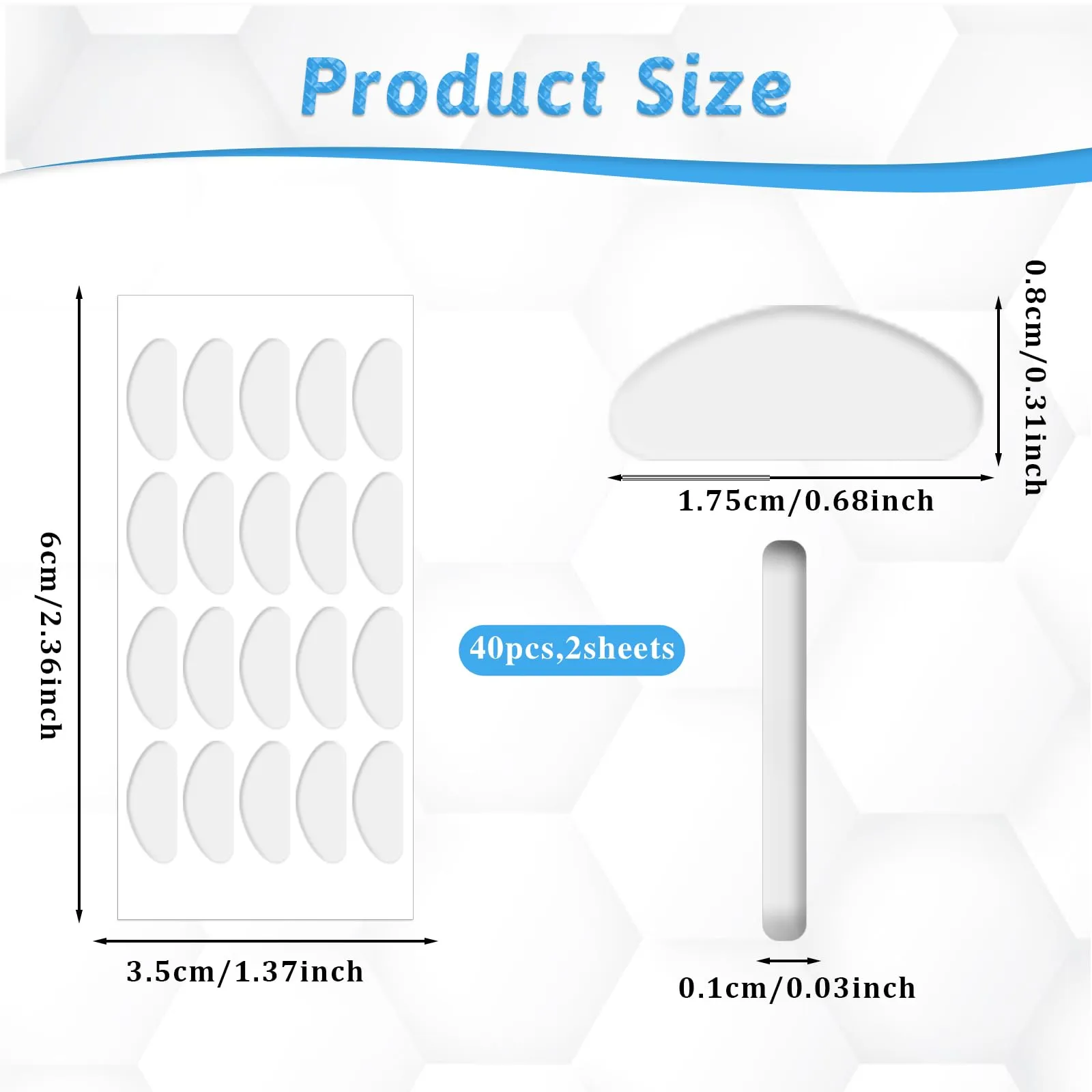 20 pairs of non-slip nose pads for glasses, silicone nose pads, non-slip glasses pads, self-adhesive nose pads for glasses, sunglasses, reading glasses (transparent, 1 mm)