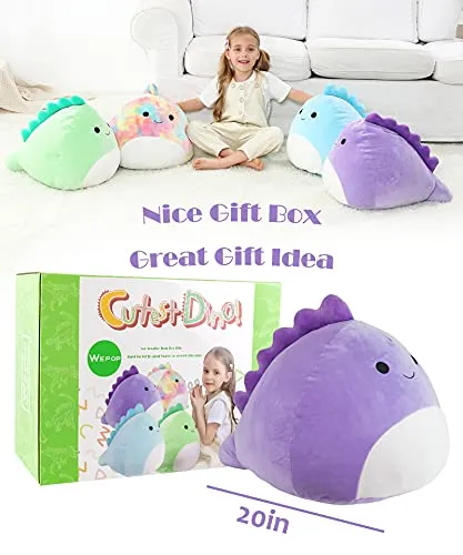 20in Plush Dino Pillow Toys , Cute Stuffed Dinosaur Animal Doll Soft Plushies, Ideal Gift for Boys & Girls (Purple)