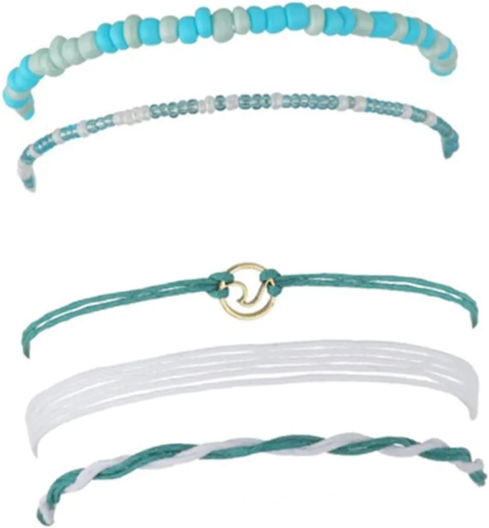 2pcs Anklet Foot Accessory Woven Chain Jewelry Beads Bracelet Leather Rope To Weave