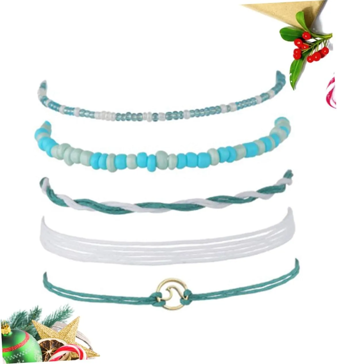 2pcs Anklet Foot Accessory Woven Chain Jewelry Beads Bracelet Leather Rope To Weave