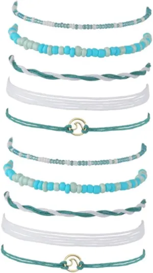 2pcs Anklet Foot Accessory Woven Chain Jewelry Beads Bracelet Leather Rope To Weave