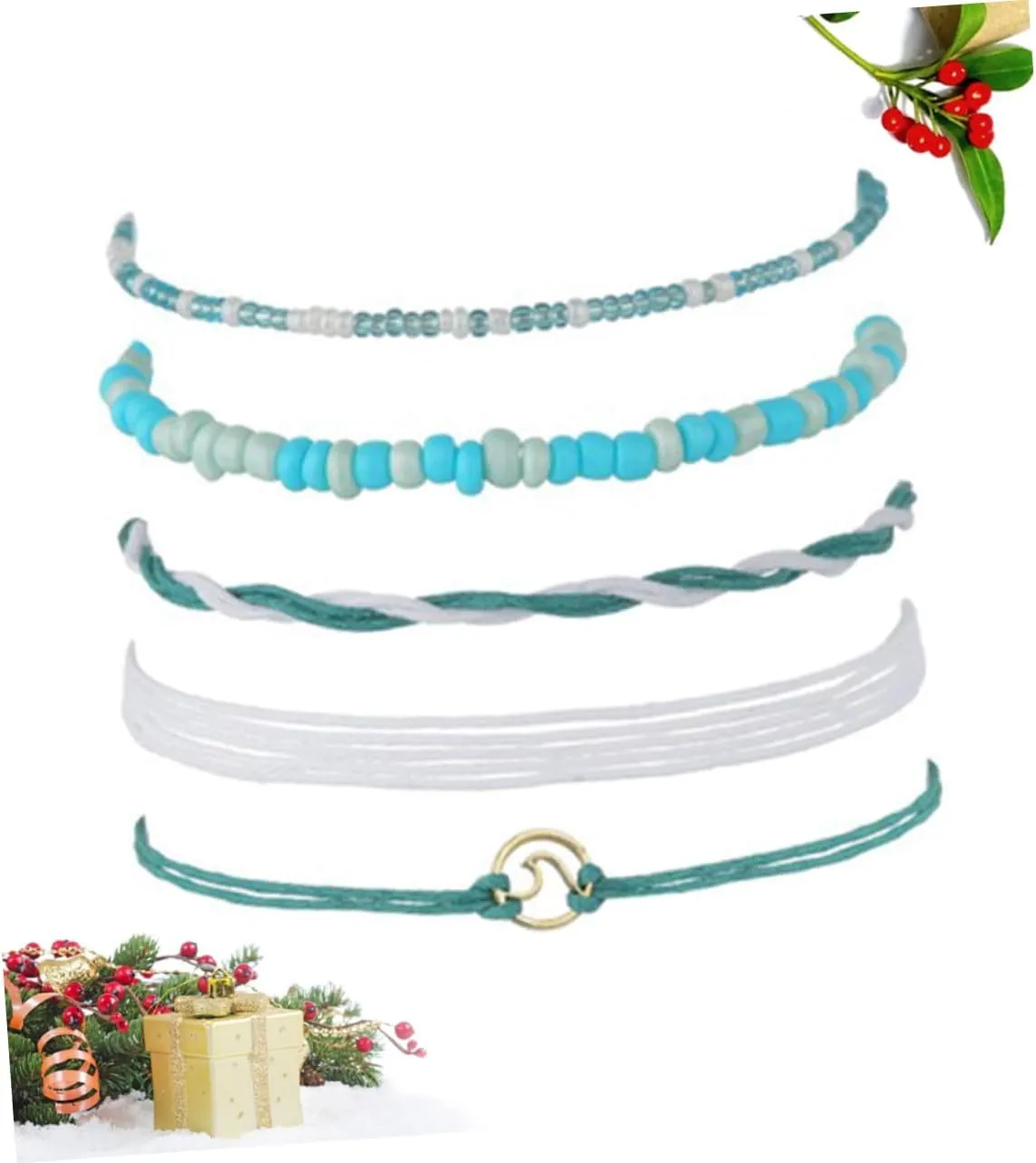 2pcs Anklet Foot Accessory Woven Chain Jewelry Beads Bracelet Leather Rope To Weave