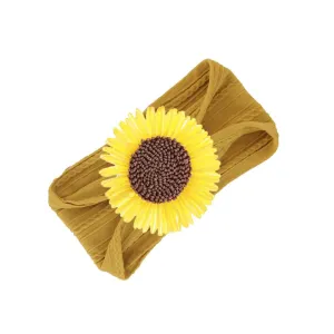 2PCS Baby Sunflower Headband, Elastic Nylon Hair Band, Mustard Yellow (Mixed, Elastic)