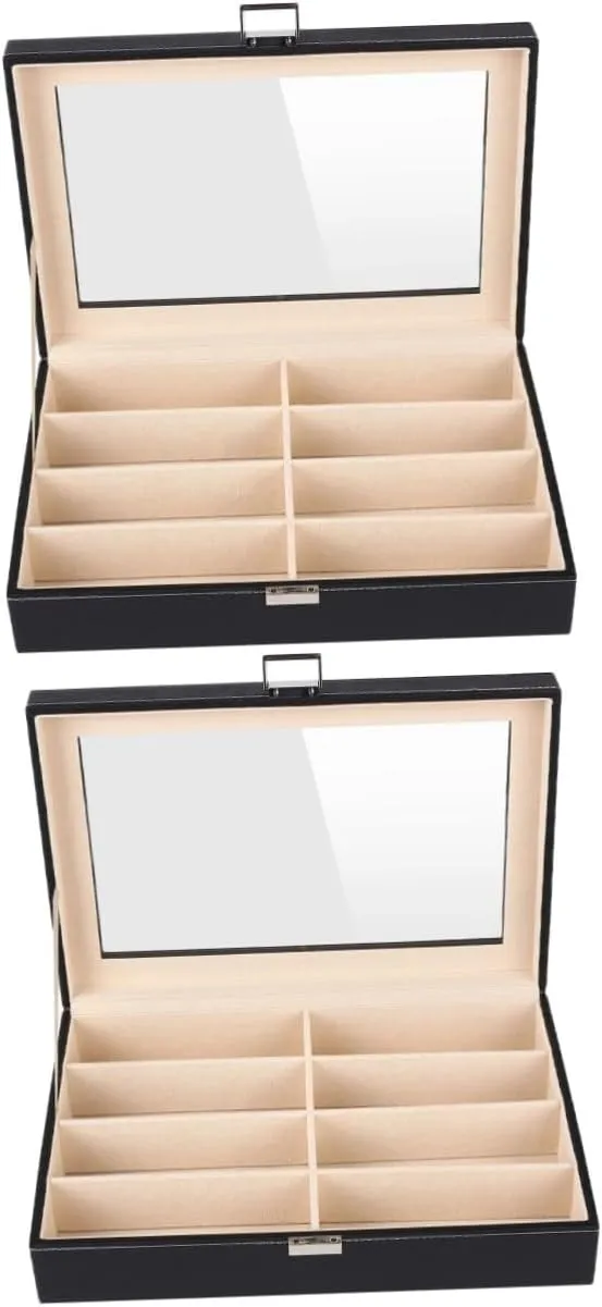2pcs Box Luxury Sunglass Watch Storage Box Elegant Leather Watch Organizer Display Case for Men Space-saving Design
