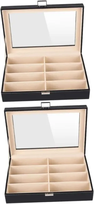 2pcs Box Luxury Sunglass Watch Storage Box Elegant Leather Watch Organizer Display Case for Men Space-saving Design