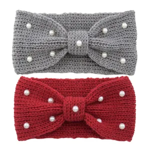 2pcs Knit Pearl Bow Headband for Women Scarf Headbands Ear Muffs Head Wraps for Cold Weather