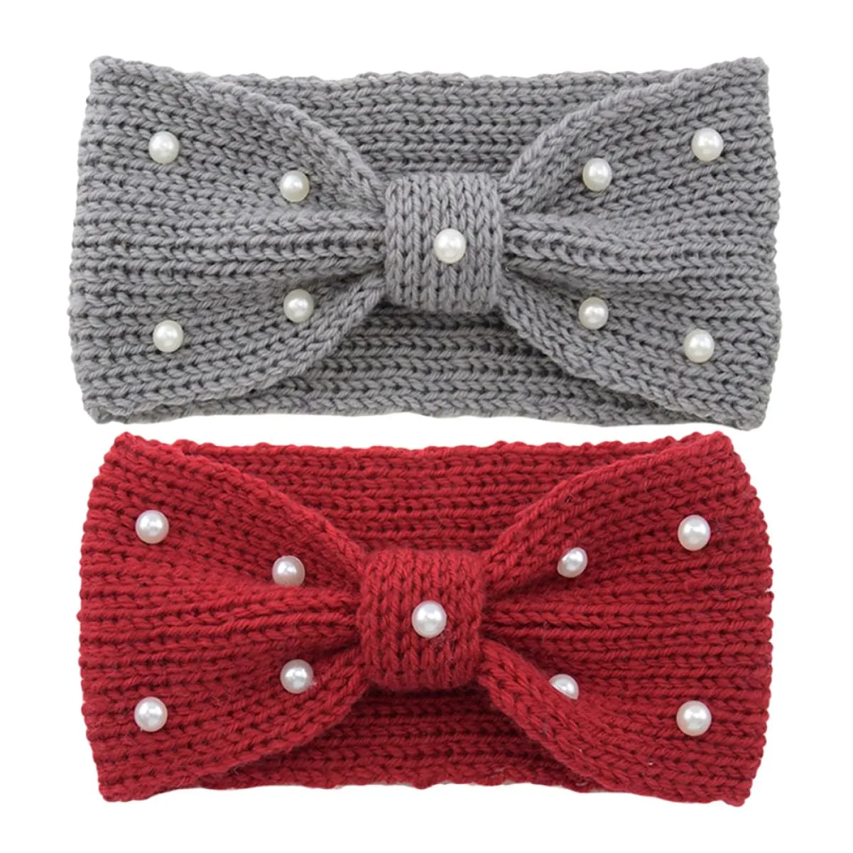 2pcs Knit Pearl Bow Headband for Women Scarf Headbands Ear Muffs Head Wraps for Cold Weather