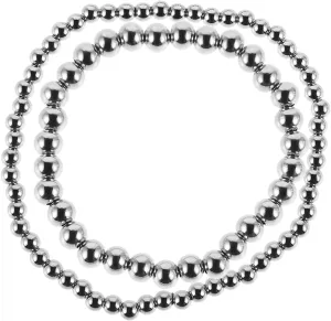 2pcs Women's Titanium Steel Bead Bracelet Set Small Large Size Stackable Stretchable Gold Plated for Everyday Wear