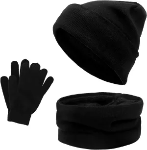 3-in-1 Unisex Beanie Hat Scarf Gloves Set Touchscreen Gloves Cap Neck Warmer Fleece Lined Warm Set Outdoor Sport