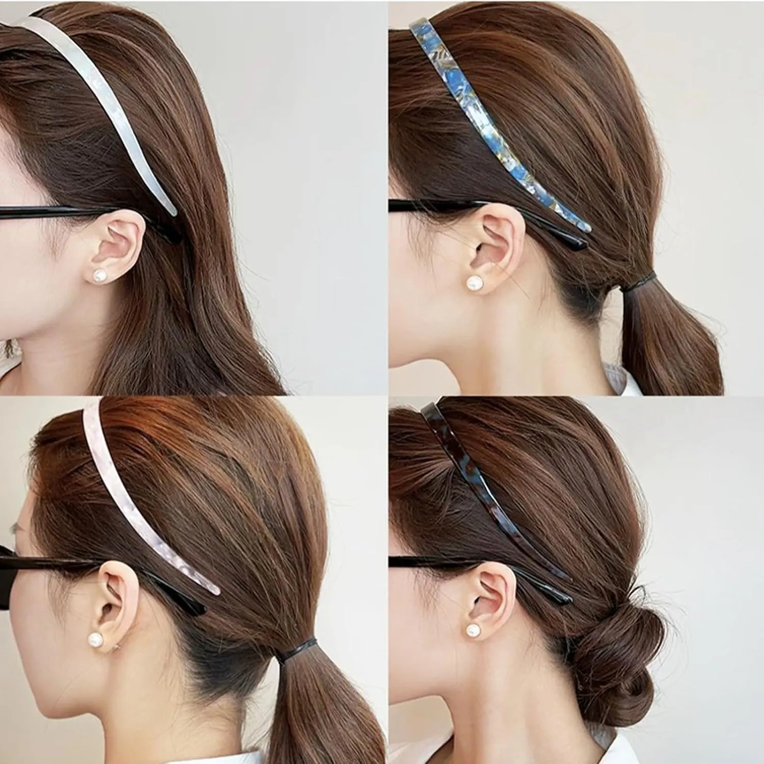 3 Pack Eyewear Headbands Comfortable Plain Hairbands for Women Designed for Glasses Wears Fashion Skinny Headbands(White,Purple,Brown)